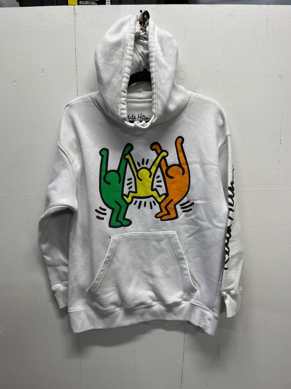 Keith Haring Women's White Hoodie Size S/M Dancing Figures on Front